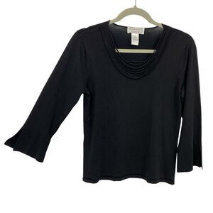 Victor Costa Occasion Top Size XS Black Slinky knit Flare sleeve Layer neckline